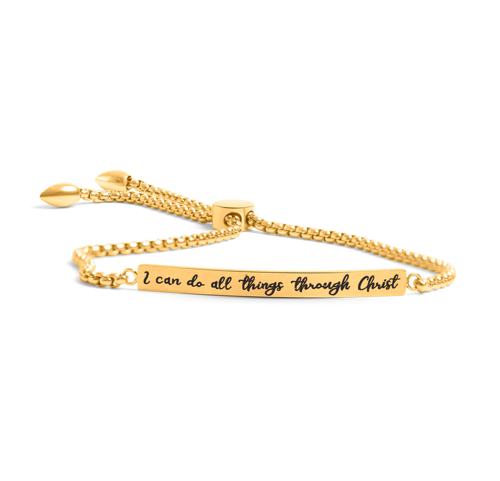 FREE - I Can Do All Things Gold Bar Drawstring Bracelet