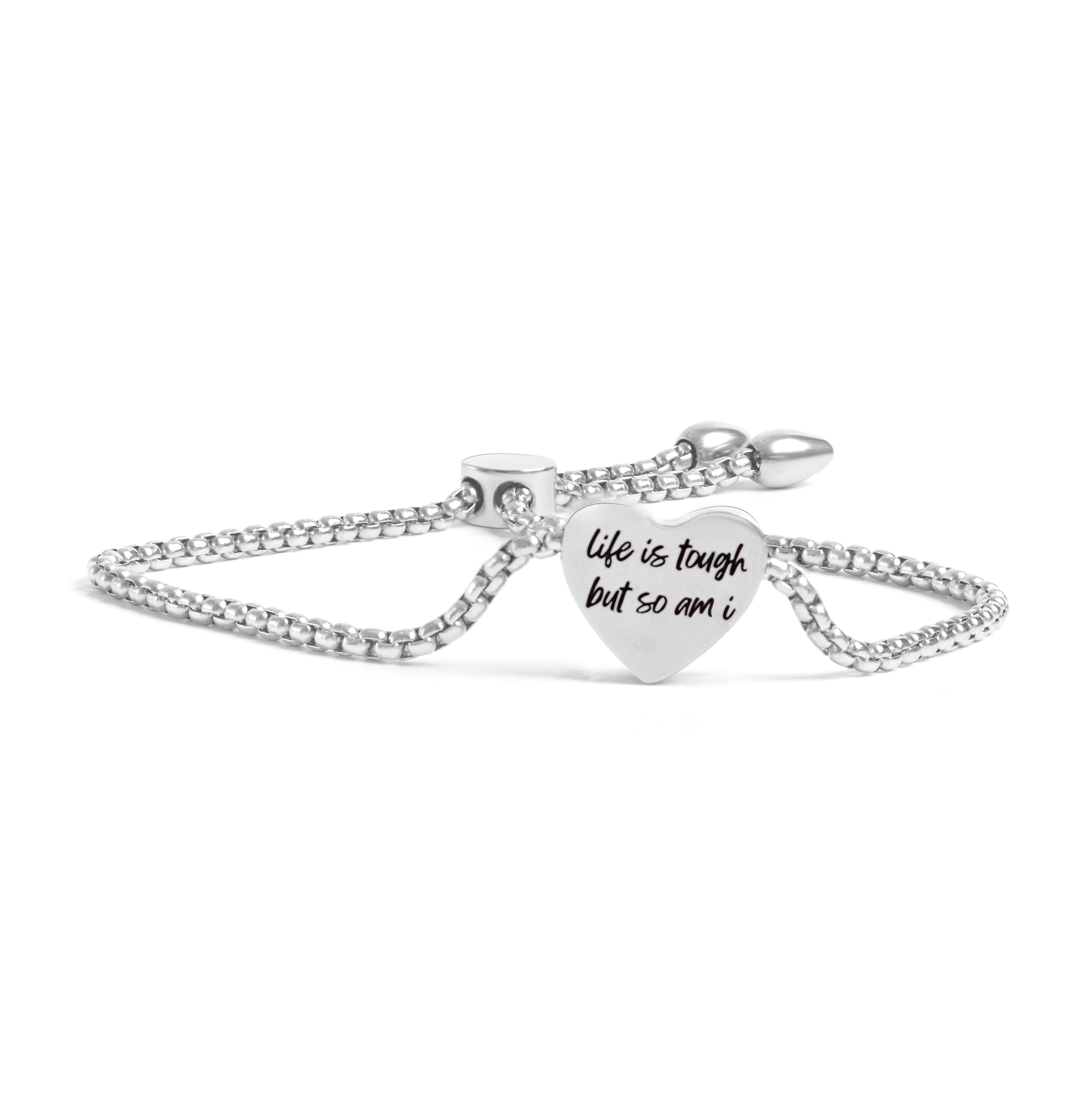 Bracelet à cordon en argent avec cœur Life is Tough