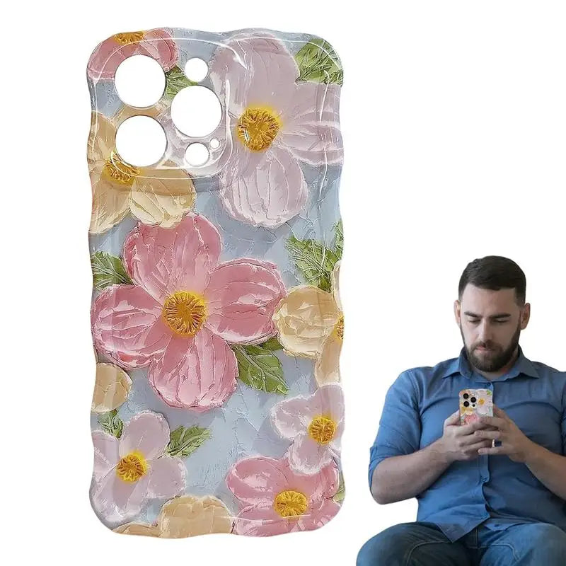 Coque de protection en TPU colorée pour iPhone 15/15 PRO/15 PRO MAX avec motif de fleurs et peinture à l'huile rétro