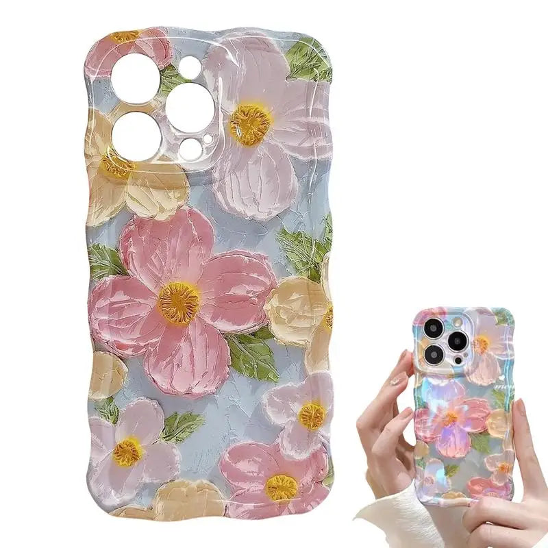 Coque de protection en TPU colorée pour iPhone 15/15 PRO/15 PRO MAX avec motif de fleurs et peinture à l'huile rétro