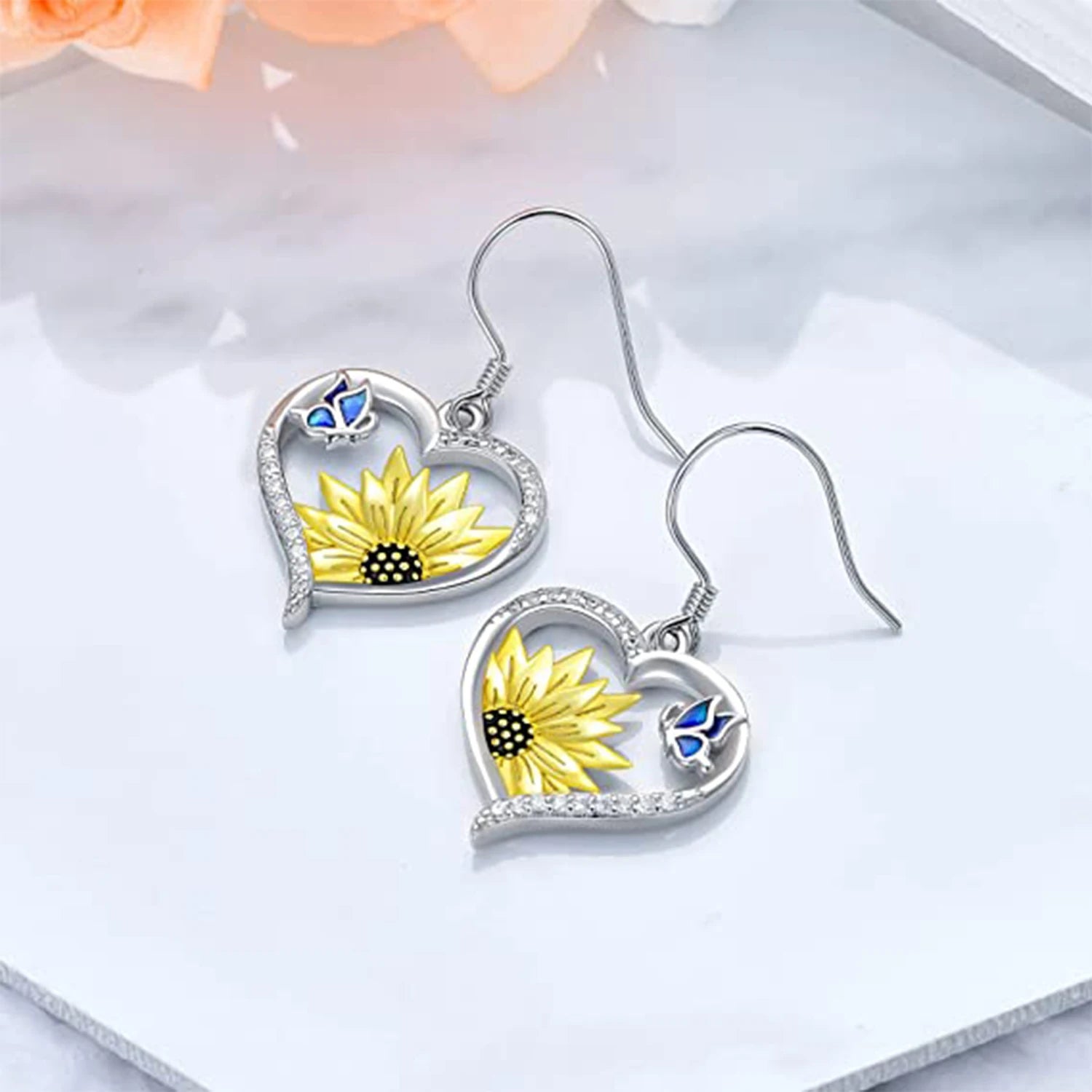 Boucles d'oreilles pendantes tournesol