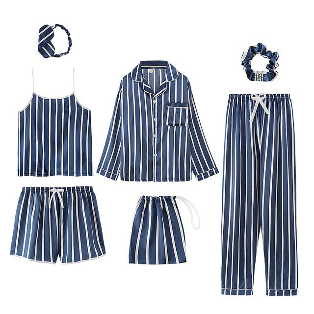 Ensemble de pyjama à rayures bleues (7 pièces)